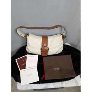 Coach Soho Flap Shoulder Bag Vtg Medium White Tan Leather Buckle Flap 9248